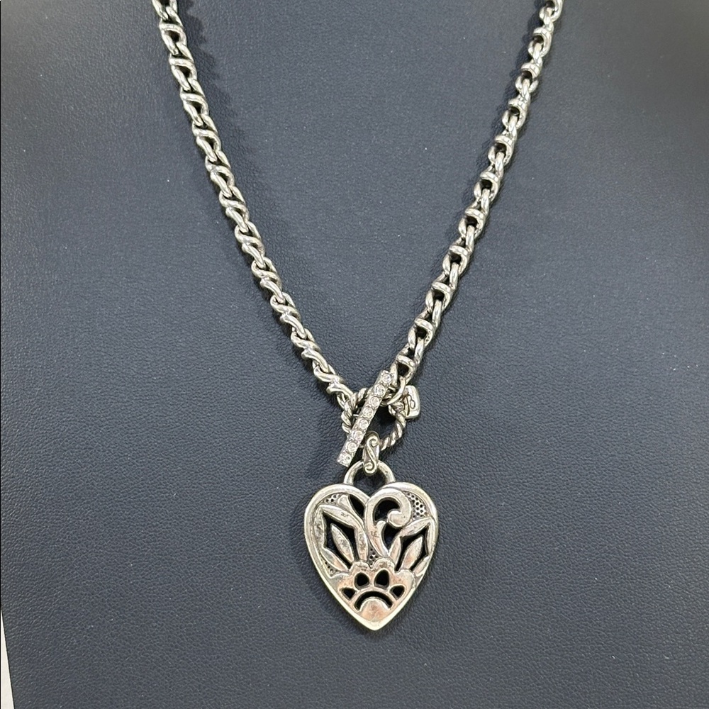 Brighton Retired Cheshire Dog Paw Design Heart Pendant Necklace - Picture 5 of 9